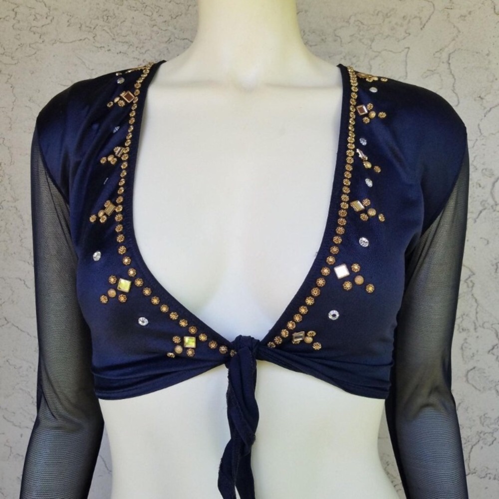 Mirror & Gold Stud Black Tie Front Bolero Blouse
